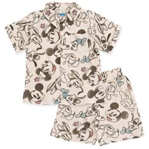 Disney Kids 4T Matching Set - Cream with Mickey Mouse Print